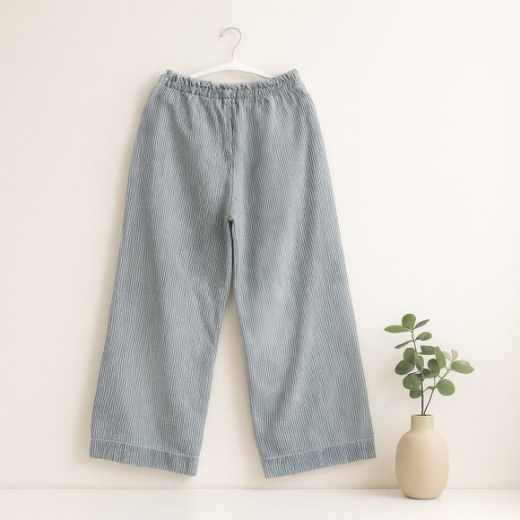 Forever 21 Premium High Rise Wide Leg Blue White Striped Cotton Pants Women’s L - Picture 2 of 14